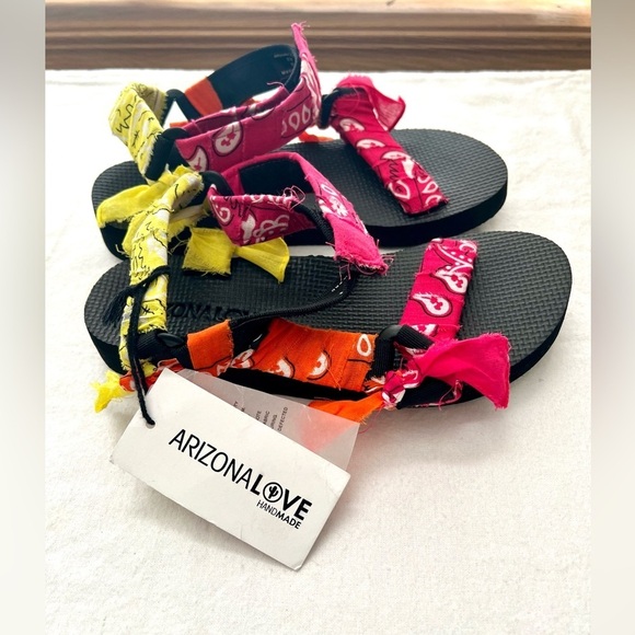 Arizona Love Shoes - Arizona Love handmade sandals multi colored paisley print, Velcro straps NWT 37